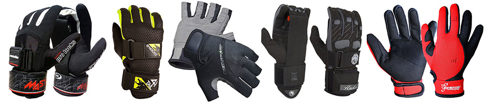 assorted water ski gloves - with dowel and without